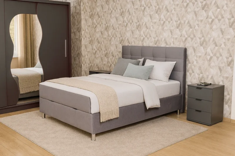 Krevet OVIERO sa kvadratnim štepovima i metalnim nogicama