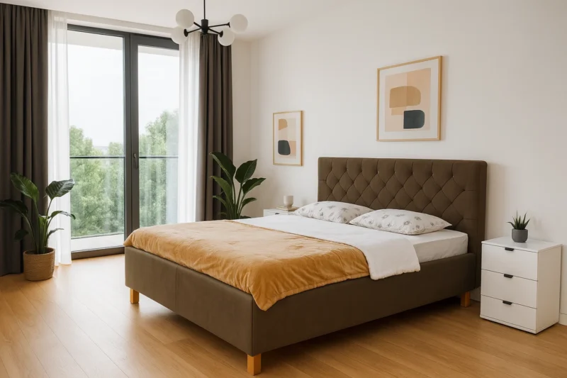 Krevet SANREMO sa rombastim uzorkom i drvenim nogicama