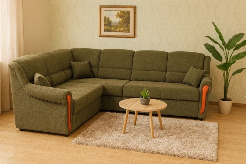 Ugaona garnitura VERONA sa funkcijom razvlačenja i kutijom za posteljinu u toplim tonovima